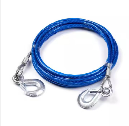 Buy 4M 5 Tons Steel Wire Tow Cable Tow Strap Towing Rope with Hooks for Heavy Duty Car Emergency at wholesale prices