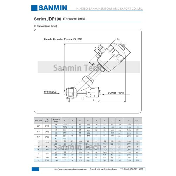 JDF100 2 Way Stainless Steel Pneumatic Angle Seat Valve Actuator Piston Control Valve For Air Oil Gas