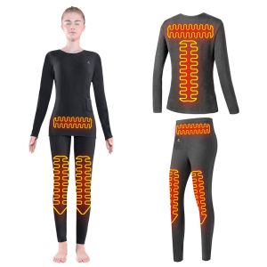 Fleece Lined Electric Heated Underwear Set Women Wireless Remote Control