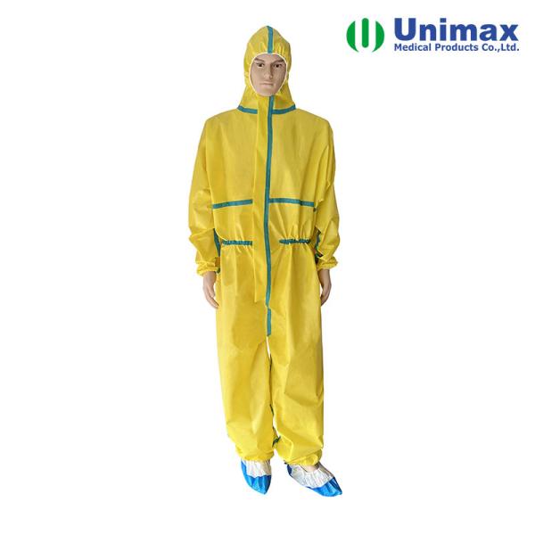 Buy Cat III Type 3B/4B/5B/6B Disposable Yellow Coverall With Blue Tape at wholesale prices