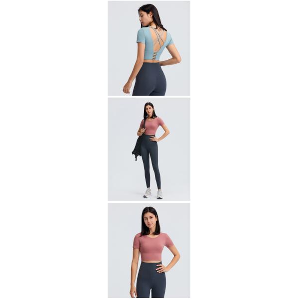Women Lulu Cropped Yoga Padded T Shirt Breathable Cross Back Gym Energy Top