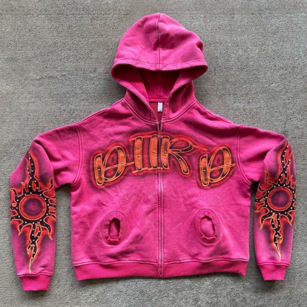 Custom Hiphop Streetwear Vintage Acid Wash Hoodies French Terry Zip up Hoodies Screen Printing Rhinestone Men's Cropped Hoodie
