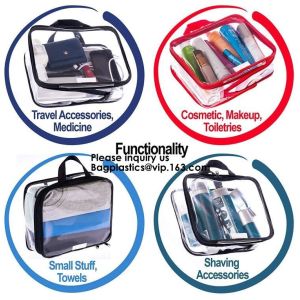 Clear Zipper Bag With Compression Packing Closure,Toiletry Bag With Pink Trim