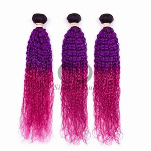 Quality #T1B/Purple/Rose Red Kinky Curly Remy Human Hair Bundles Sew In Weave Bundles Brazilian Bundle Deals for sale