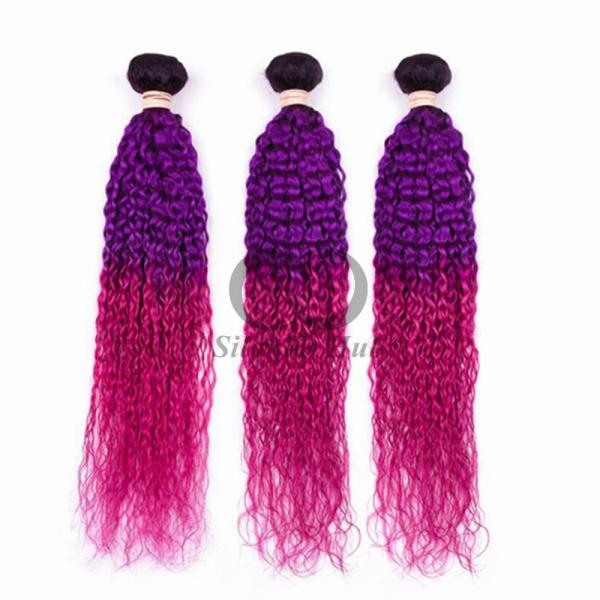 #T1B/Purple/Rose Red Kinky Curly Remy Human Hair Bundles Sew In Weave Bundles Brazilian Bundle Deals