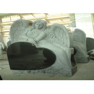 Heart Shaped Engraving Granite Headstones , Carved Angel Custom Memorial Stones