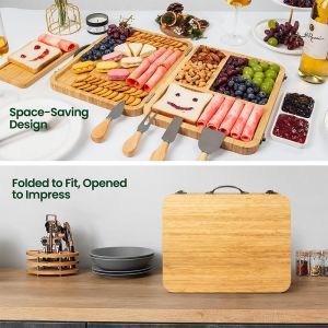 Foldable Sustainable Bamboo Charcuterie Board Knife Set for Entertaining