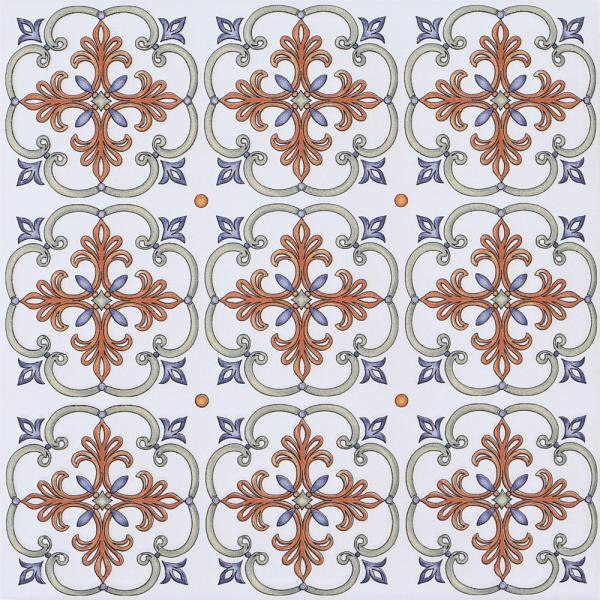 White Floral Ceramic Rustic Tile 20x20cm Non-Slip Indoor Floor Wall
