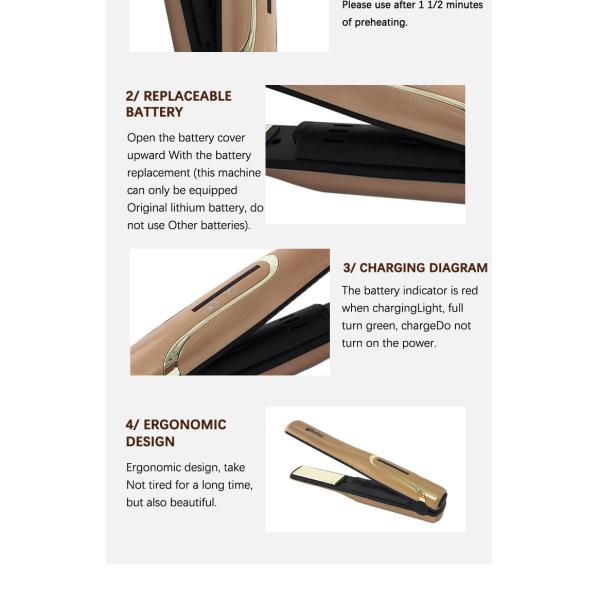 Roll Straight Dual Ceramic Hair Straightening Iron with 2200mah Battery Cell