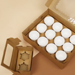 Custom Window Cupcake Box Kraft White Cardboard with Tray