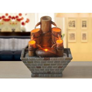 Candle Bamboo Polyresin Indoor Water Fountain With Led Lights