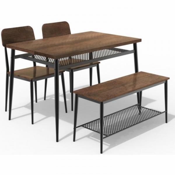 Buy Midcentury Rectangular Rustic Dining Table And Bench Set with 4 chairs at wholesale prices