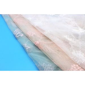 Mesh Allover Leaf Lace Fabric With Polyester Water Soluble Embroidered