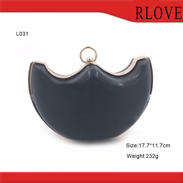 Custom high quality moon boat shape plastic bags box purse gold frame