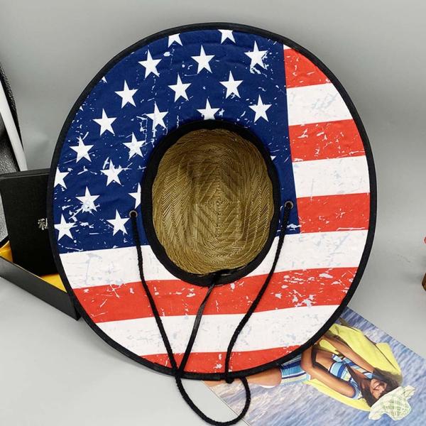 11.5cm Wide Brim Patch Straw Hat Woven Raffia Grass For Surfing