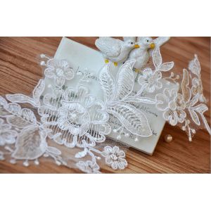 Cord Lace Applique Ivory Color Embroidery Flower for Wedding Dress