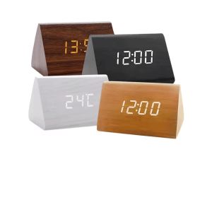 Custom Modern MDF Wooded LED Alarm Digital Desk Clock Thermometer Classical