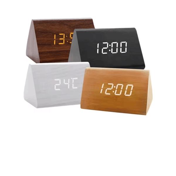 Custom Modern MDF Wooded LED Alarm Digital Desk Clock Thermometer Classical