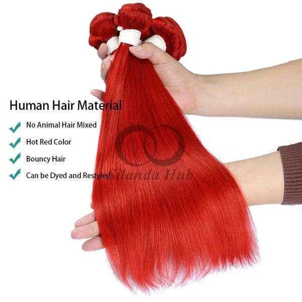 Red Straight Remy Human Hair Bundles Sew In Weave Bundles Brazilian Bundle Deals