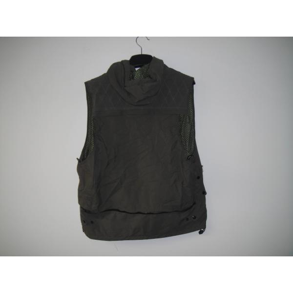 Fishing vest 033 with hood in taslan fabric, olive green color, water proof, quick dry, S-3XL