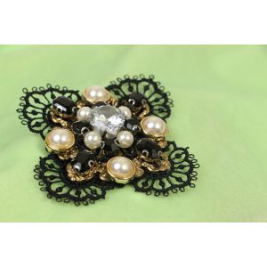 Four Leaf Clover Patch Lace Ground With Rhinstone For Garments Shoes Decoration