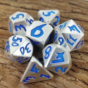 Hand Carved DND With Exquisite Gift Box Packaging Blue Silver Polyhedral Dice