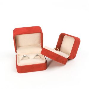 Square red Velvet Jewelry ring Box customizable Jewellery Box packaging
