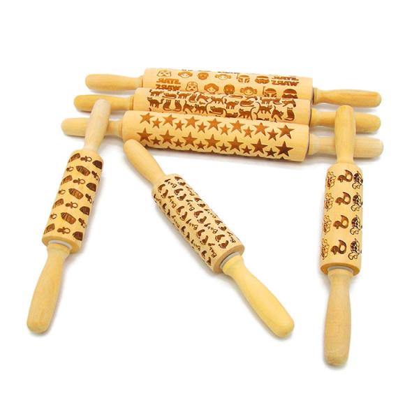 Halloween Design Embossed Bamboo Wood Rolling Pin embossing rolling pin