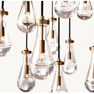 E12 / Candelabra Brass Ceiling Chandelier 36'' Raindrop Round Chandelier