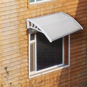 China Transparent Outside Door Canopy , Polycarbonate Sheet Awning White Holder on sale