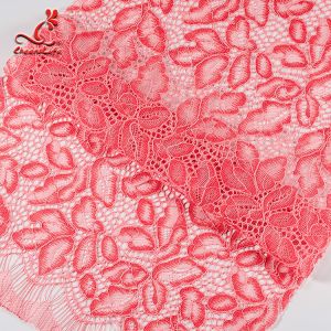 Comfortable Pink Embroidered Lace Fabric Dimensional High Stability