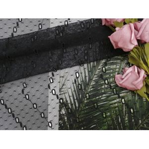 China Black Polyester Dot Embroidered Mesh Lace Fabric Eyelet Mesh Fabric on sale