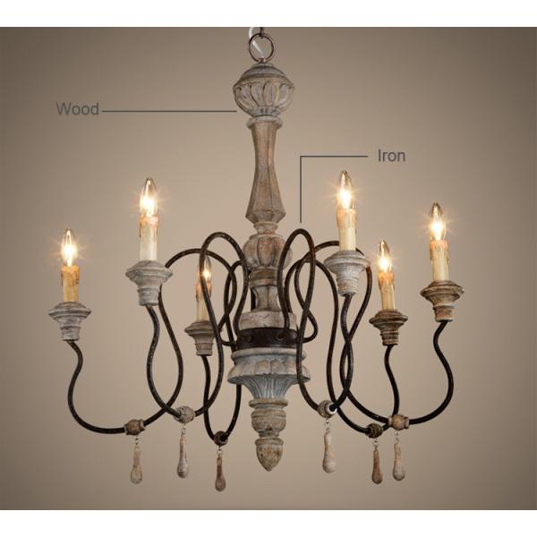 White washed wood sphere chandelier (WH-CI-30)