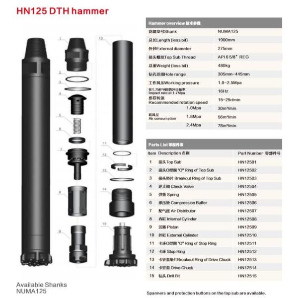 Rock Breaking 12 Inch DTH Drilling Tools HN125 Down The Hole Hammer For Formation