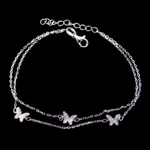 China Two Chains Style 925 Silver Cubic Zirconia Bracelet Jewelry With Three Butterflies Items on sale