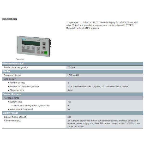 6ES7272-0AA30-0YA1 Siemens SIMATIC S7 TD 200 Display For S7-200 Original Panel