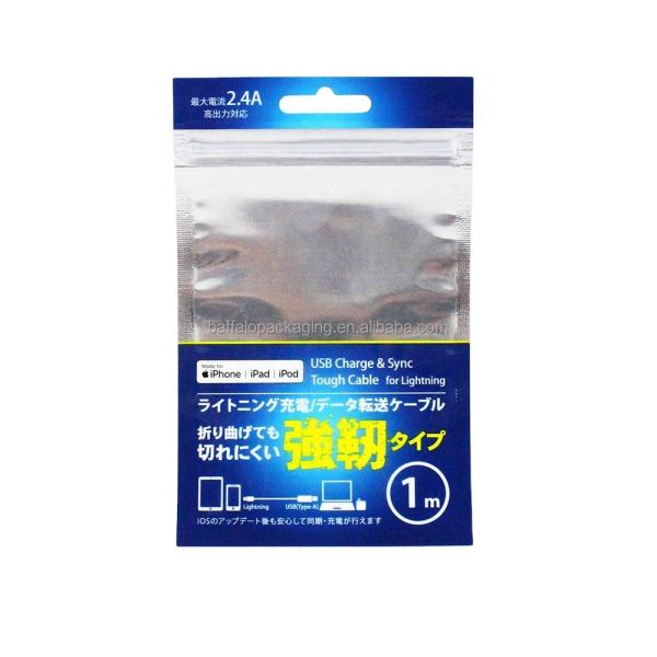 Buy Window Packaging Bag for USB Charge & Sync Touch Cable Resealable Zipper Top Custom Ziplock Plastic Bags with Hang Hole at wholesale prices