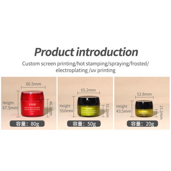 Luxury Custom 80g Plastic Jar Empty Body Face Skin Care Acrylic Cream Jar Cosmetic Round Red Green Jar Packaging