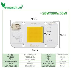 Warm White Light 50 Watt Cob Led Chip Energy Saving Design Superior Waterproof