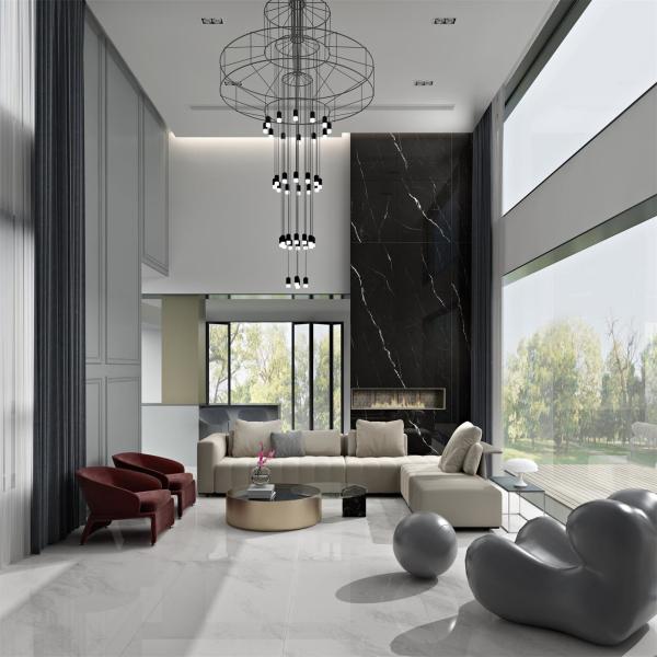 64"*144" Black And White Ceramic Floor Tile Marble Look Full Body Porcelain Tiles And Floor Tiles For Interior