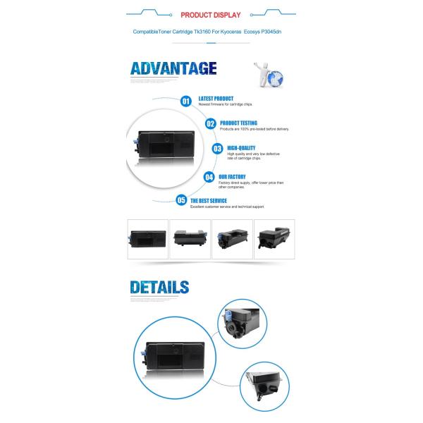 Original Kyocera Toner Cartridges TK - 3160 Black Toner For Ecosys P3045dn - 12.5k