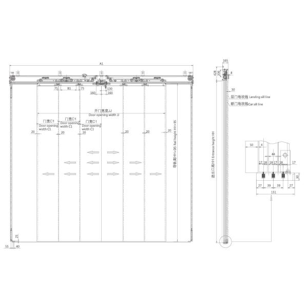 THP161-76 Elevator Spare Parts 6 Panels Center Opening Door Device CE Certified