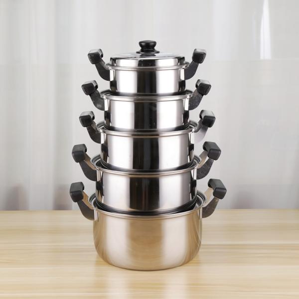 High Quality 5pcs Non Stick Stock Pot Stainless Steel 410 Cookware Cooking Set
