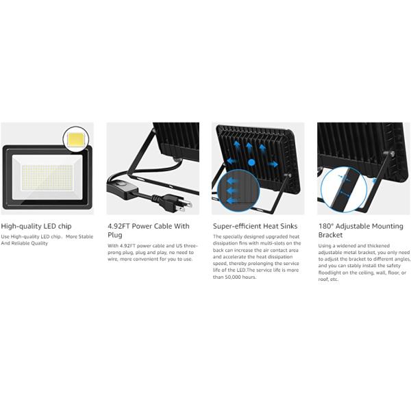 Daylight White Waterproof LED Flood Light 200W 20000LM IP66 ETL Approved