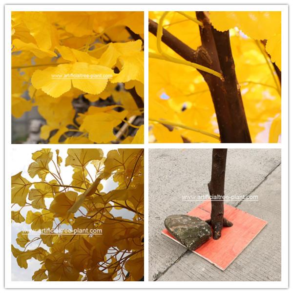 Slender Yellow Branch Leaf Artificial Ginkgo Tree Gold Plant For Road Decoration