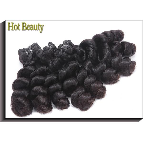 Buy SGS Double Drawn Human Hair , Natural Color 1B Original Human Funmi Romance Hair Weft No Tangle at wholesale prices
