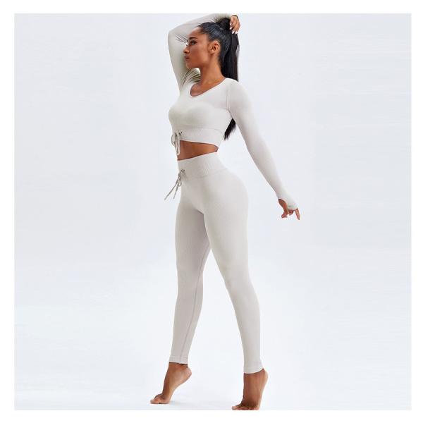 Ribbed Women's 2 Piece Workout Set Scrunch Butt Leggings With Crop Top