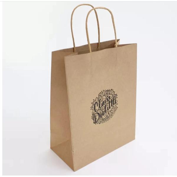 Custom Restaurant Food Delivery Take Out Packaging Bag Design Your Own Logo Flat Handle Takeaway Carry Brown Kraft Paper