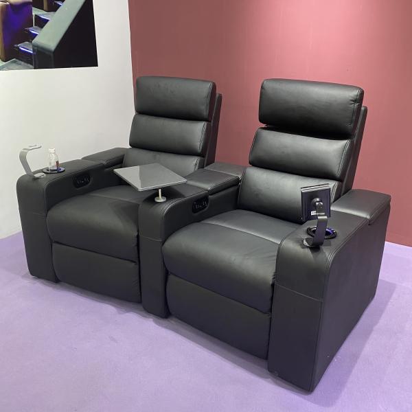 Buy Contemporary Leather Power Recliner Adjustable Headrest Gray at wholesale prices