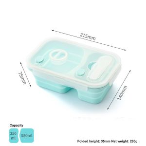 Microwave Safe 3 Compartment Collapsible Silicone Bento Box With Fork